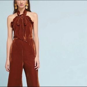 Anthropologie Burnt Orange Velvet Jumpsuit